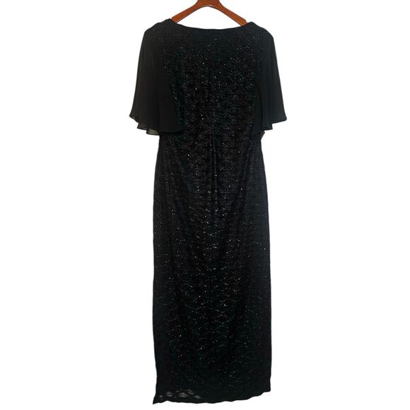 Connected Apparel Black Formal Long Party Dress with Short Flutter Sheer Sleeves - Picture 2 of 7